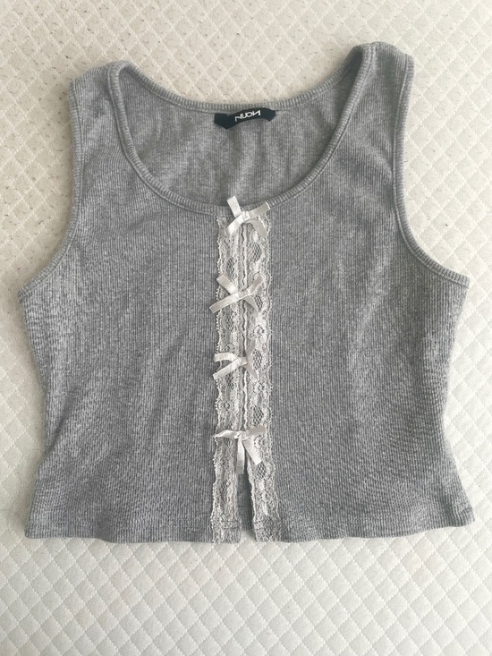 Tops - Coquette Lacy Grey Tank Top